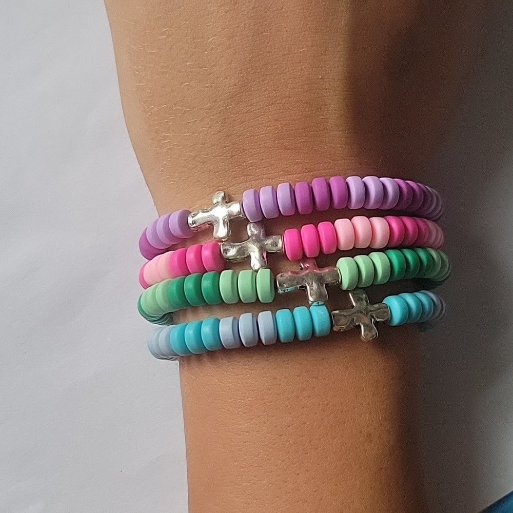 Cute, colorful silver cross bracelets